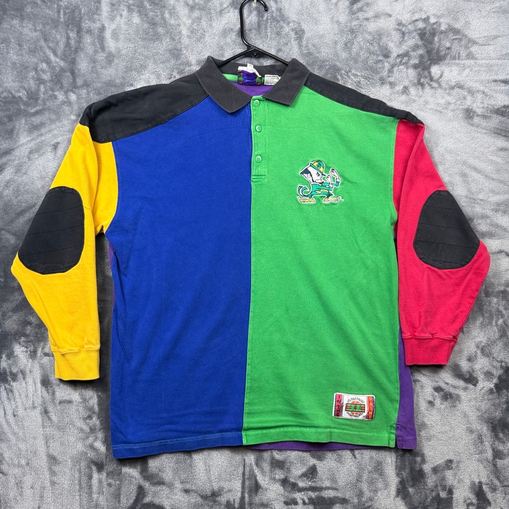 In The Paint Rugby Polo Mens L Multi Colorblock Notre Dame Fighting Irish Logo